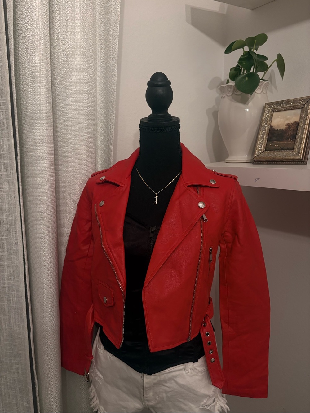 Bershka Red Faux Leather Moto Jacket